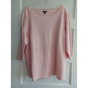 Talbots embroidered trim knit tee 2XPlus Petite cotton stretch petal pink modest